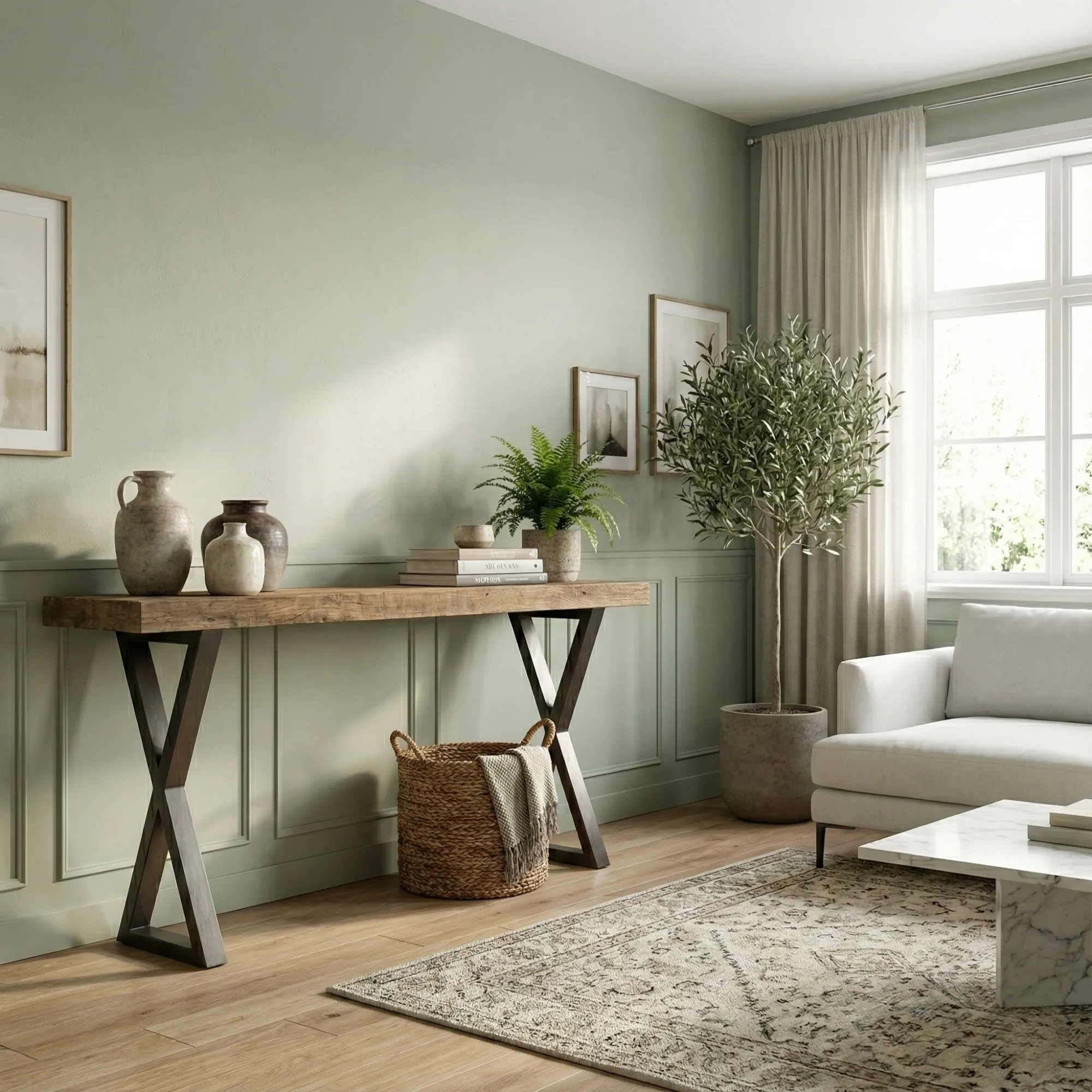 Industrial Wood Console Table with Shelf - view 6